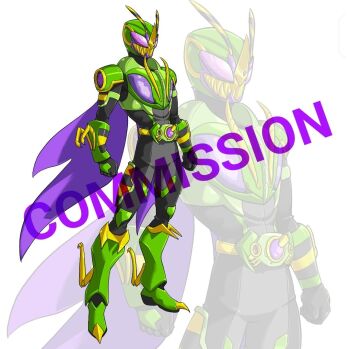 1boy adapted_costume armor beast_wars beast_wars:_transformers black_bodysuit bodysuit boots bug commentary commission crossover rider_belt english_commentary green_armor green_footwear insect_wings kamen_rider male_focus power_armor predacon purple_wings rider_belt sharp_teeth teeth to_ze transformers wasp waspinator wings zoom_layer