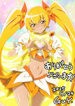 1girl blonde_hair cure_sunshine heartcatch_precure! highres myoudouin_itsuki nakahira_guy navel precure skirt tagme toned
