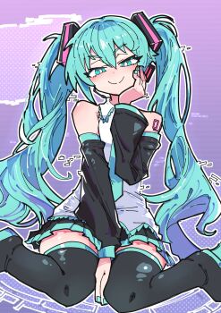 1girl absurdres elenagr hatsune_miku headphones highres smile solo twintails vocaloid