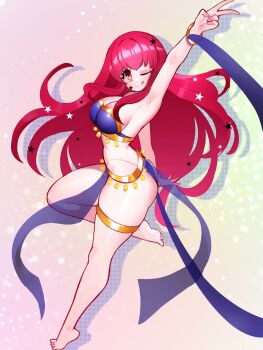 1girl ass breasts dancer facial_mark fire_emblem fire_emblem_engage harem_outfit highres jaxdrawz large_breasts nintendo red_eyes red_hair star_(symbol) star_facial_mark yunaka_(fire_emblem)