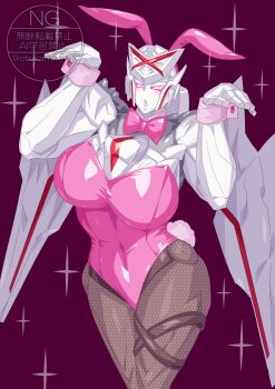 Rule 34 | 1girl, absurdres, animal ears, blush, breasts, colored skin, highres, looking at viewer, mechanical wings, no.1 sentai gozyuger, otokamu, playboy bunny, purple eyes, queen tegajune, rabbit ears, robot, super sentai, tegajune, tokusatsu, white skin, wings