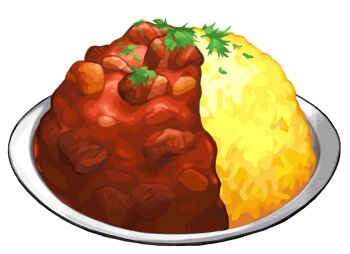 artist_request curry curry_rice food food_focus game_cg garnish herb meat nintendo no_humans official_art plate pokemon pokemon_swsh rice third-party_source transparent_background
