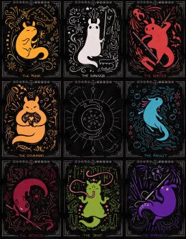 absurdres card_(medium) highres no_humans polearm rain_world scar scar_across_eye scar_on_face slugcat spear tongue tongue_out weapon