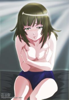 Rule 34 | bakemonogatari, blush, breasts, brown eyes, brown hair, highres, monogatari (series), missing headwear, sengoku nadeko, tappa (esperanza), tears, topless female