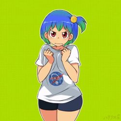 10s 1girl 60fps angry animated asymmetrical_hair bike_shorts black_shorts blue_hair blush bouncing bouncing_breasts breasts brown_eyes clothes_writing cowboy_shot dainapp earth-chan english_text female_focus frustrated gradient_hair green_background green_hair hair_ornament hataraki_ari interpolated logo looking_at_viewer medium_breasts moon moon_(ornament) multicolored_hair nasa nasa_logo no_bra no_eyebrows one_side_up open_mouth original personification ponytail shirt short_shorts short_sleeves shorts shouting side_ponytail simple_background solo speech_bubble standing talking talking text_focus third-party_edit two-tone_hair ugoira video white_shirt wide_hips