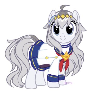 Rule 34 | animalization, brooch, deviantart username, ear ornament, grey eyes, grey tail, horse, jacket, jewelry, looking at viewer, my little pony, my little pony: friendship is magic, neckerchief, no humans, oguri cap (umamusume), red neckerchief, simple background, smile, star brooch, transparent background, twiliysa, umamusume, white fur, white jacket
