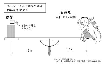 1girl amatsukaze_(kancolle) ataru_(ataru-littlebird) chart chibi commentary_request dress greyscale hair_tubes hat kantai_collection mini_hat monochrome sailor_dress seesaw sitting smokestack_hair_ornament solo translation_request two_side_up