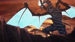 1boy 1girl animated anime_screenshot armor dragon esil_radiru long_hair outdoors pointy_ears purple_hair roaring severed_head solo_leveling sound sung_jin-woo tagme twilight video