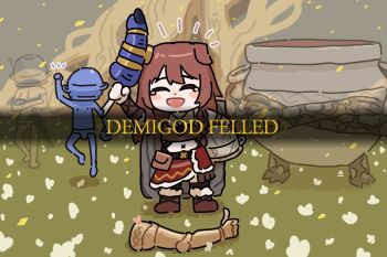 1girl 3others animal_ears armor bing_huyue blush_stickers boots brown_tail closed_eyes commentary crossed_arms crying dog_ears dog_girl double_blade elden_ring english_commentary happy_tears helmet highres hololive inugami_korone jewelry katana leather leather_boots leather_bra let_me_solo_her living_jar_(elden_ring) malenia_blade_of_miquella multiple_others necklace ring simple_background skirt spirit subtitled sword tarnished_(elden_ring) tears thumbs_up virtual_youtuber weapon yubi_yubi_(inugami_korone)