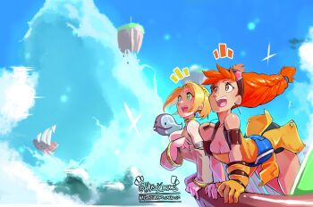 2girls absurdres aika_(eternal_arcadia) braid breasts cleavage cupil eternal_arcadia fina_(eternal_arcadia) goggles goggles_on_head haysey highres multiple_girls orange_hair sega twin_braids