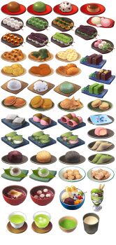 banana banana_slice bowl cherry commentary_request cup dango dorayaki food food_focus food_request fruit goma_dango_(food) highres imagawayaki kurarin mitarashi_dango mochi no_humans original pastry raindrop_cake sakura_mochi sanshoku_dango simple_background skewer taiyaki tea wagashi warabimochi white_background yatsuhashi_(food) youkan_(food) yunomi