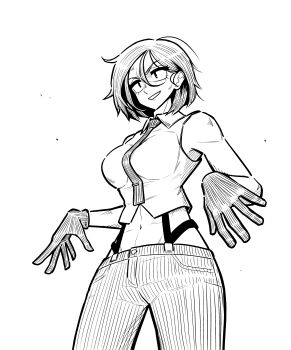 1girl breasts female_focus formal_clothes gloves huge_breasts large_breasts lywslanket pants shirt short_hair smile the_king_of_fighters thighs vanessa_(kof) white_shirt wide_hips