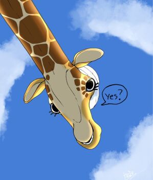 1boy alternate_form blue_sky cloud commentary dragonasis english_commentary eyelashes giraffe hat kaku_(one_piece) one_piece signature sky white_hat