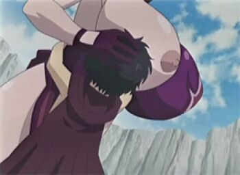 1boy 1girl age_difference animated animated_gif armor bare_shoulders black_hair blue_eyes bouncing bouncing_breasts breast_slip breasts cattleya_(queen's_blade) cleavage closed_eyes cloud covered_erect_nipples gigantic_breasts glasses grass hair_ornament hetero hug lips long_hair lowres mature_female mother_and_son nipples one_breast_out open_mouth ponytail queen's_blade rana_(queen's_blade) short_hair sky sword teeth tongue underboob weapon