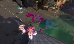 1girl 3d action_taimanin animated ass breasts dark_skin demon_girl demon_tail flying full_body horns huge_breasts lilith-soft long_hair nail_polish outdoors phantasma_(taimanin_rpgx) pink_eyes pink_hair sound tagme tail taimanin_(series) talking video wide_hips