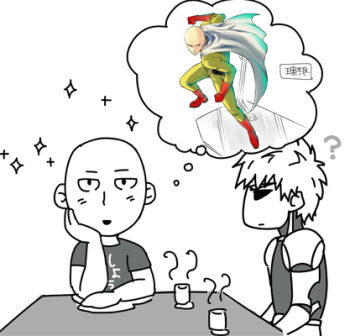 Rule 34 | 2boys, bald, black sclera, colored sclera, cyborg, daydream, genos, lowres, male focus, multiple boys, one-punch man, saitama (one-punch man), tea, togiicustom, translation request, yaoi