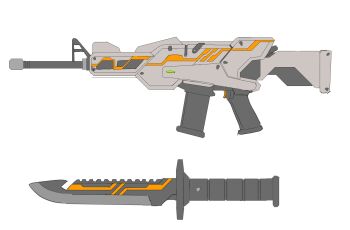 gun highres knife lilith-soft mirabell_bell model_sheet obui rifle simple_background sketch taimanin_(series) taimanin_rpgx weapon white_background