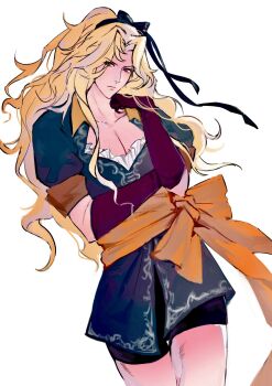 1girl bike_shorts blonde_hair bow breasts castlevania:_symphony_of_the_night castlevania_(series) collarbone gloves goth_fashion hair_bow hair_intakes hairband highres jeff_000000 long_hair looking_at_viewer maria_renard ribbon solo very_long_hair