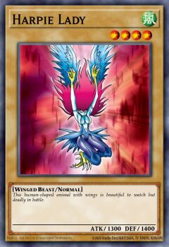 Rule 34 | 1girl, armband, arms up, breasts, card, card (medium), character name, claws, cleavage, closed eyes, duel monster, feathered wings, feathers, harpie lady, harpy, impossible clothes, impossible leotard, konami, large breasts, leotard, monster girl, navel, official art, red hair, shueisha, sideboob, solo, studio dice, tv tokyo, wings, yu-gi-oh!