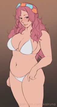 1girl bikini date_everything kalruna pink_hair plump solo swimsuit white_bikini