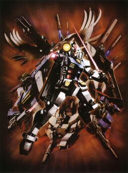 absurdres beam_rifle char&#039;s_counterattack energy_beam energy_blade energy_gun energy_sword fin_funnels funnels_(gundam) gun gundam gundam_08th_ms_team gundam_ez8 gundam_wing gundam_zz highres in-franchise_crossover mecha mobile_suit_gundam morishita_naochika no_humans nu_gundam official_art photoshop_(medium) robot rx-78-2_gundam scan shield sword weapon wing_gundam_zero_custom zeta_gundam zeta_gundam_(mobile_suit) zz_gundam