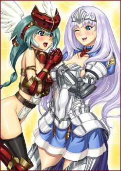 10s 2girls annelotte annelotte_(queen&#039;s_blade) armor armored_dress dress eiwa knight_princess_annelotte mirim multiple_girls queen&#039;s_blade queen&#039;s_blade_rebellion thighhighs