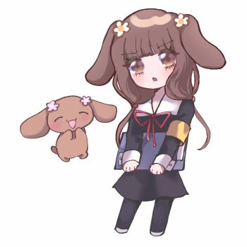 1girl animal_ears armband black_dress brown_eyes brown_hair clipboard dog_ears dress holding holding_clipboard iino_miko kaguya-sama_wa_kokurasetai_~tensai-tachi_no_renai_zunousen~ low_twintails n1ku22a shuuchiin_academy_school_uniform sketch twintails white_background yellow_armband