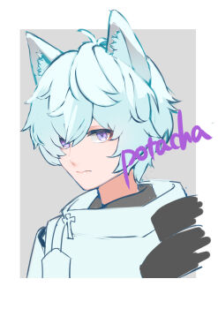 1boy animal_ears blue_eyes closed_mouth commentary_request fubuki_(rune_factory) hair_over_one_eye highres japanese_clothes looking_at_viewer male_focus potacha rune_factory rune_factory:_guardians_of_azuma short_hair solo wolf_boy wolf_ears