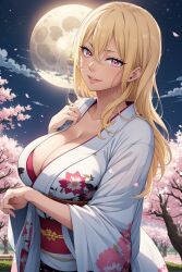 Rule 34 | ai-generated, animegirl, breasts, cleavage, fairy tail, highres, japanese clothes, kimono,, selene (fairy tail)