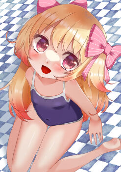 1girl absurdres alternate_costume blonde_hair breasts chaos_marie_(grimms_notes) grimms_notes highres long_hair new_school_swimsuit panachia school_swimsuit sitting small_breasts solo swimsuit