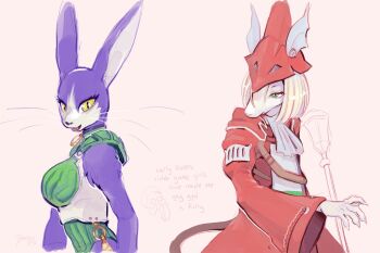 .hack// .hack//games 3girls armor artist_self-insert bob_cut bramblefix breastplate commentary crossover english_commentary english_text final_fantasy final_fantasy_ix freya_crescent furry furry_female green_eyes helmet implied_yuri medium_hair mia_(.hack//) mouse_girl multiple_girls rabbit_girl simple_background staff whiskers yellow_eyes