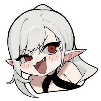 highres looking_at_another original pointy_ears red_eyes rusellunt simple_background smile vampire_(gogalking) white_background white_hair