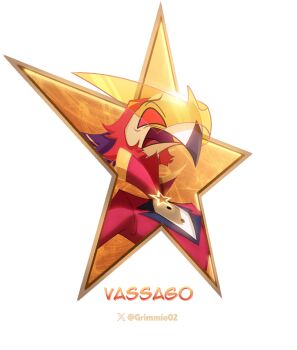 1boy absurdres beak bird_boy character_name colored_sclera furry furry_male grimmie02 hellaverse helluva_boss highres jacket red_eyes red_hair red_jacket red_sclera shirt short_hair simple_background solo star_(symbol) upper_body vassago_(helluva_boss) white_background white_shirt