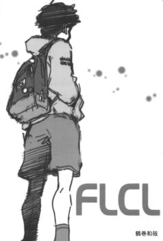 Rule 34 | 1boy, bag, flcl, gainax, highres, medium hair, nandaba naota, official art, production art, production ig, shorts, sketch, solo, sweater, traditional media, tsurumaki kazuya