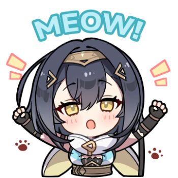 1girl amber_(stella_sora) arms_up black_gloves black_hair commentary double-parted_bangs elbow_gloves english_commentary fingerless_gloves gloves looking_at_viewer lowres medium_hair official_art simple_background solo stella_sora transparent_background yellow_eyes