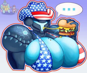 ... 1girl 2boys alien american_flag american_flag_bikini american_flag_print bikini breasts burger cape cheese clone cowboy_hat crown dark_samus diddy_kong donkey_kong_(series) donkey_kong_country doodlewill english_flag flag_print flag_print_bikini food gigantic_breasts hat huge_breasts king_k._rool metroid metroid_prime_2:_echoes monkey monster_girl multiple_boys nintendo print_bikini purple_background super_smash_bros. swimsuit upper_body