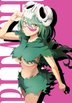 1girl absurdres bleach breasts espada green_hair highres large_breasts long_hair midriff navel nelliel_tu_odelschwanck revealing_clothes solo torn_clothes underboob