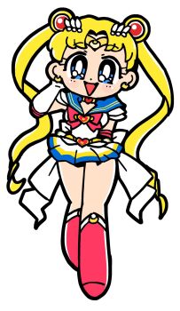 1girl :d arm_behind_back back_bow bishoujo_senshi_sailor_moon bkub blonde_hair blue_eyes blue_sailor_collar boots bow bowtie breasts bright_pupils choker circlet crescent crescent_earrings deformed dot_nose double_bun earrings elbow_gloves eyelashes full_body gloves hair_bun hand_up heart heart_choker highres jewelry long_hair looking_at_viewer magical_girl medium_breasts miniskirt multicolored_skirt open_mouth pleated_skirt red_boots red_bow red_bowtie sailor_collar sailor_moon sailor_senshi_uniform shiny_eyes shirt simple_background skirt smile solo super_sailor_moon tsukino_usagi twintails very_long_hair white_background white_bow white_gloves white_pupils white_shirt yellow_choker