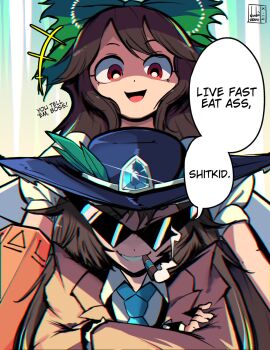 2girls brown_coat chromatic_aberration cigar coat crossed_arms dushiido gangster gensokyo_odyssey highres kakkoi_elbertson mafia multiple_girls reiuji_utsuho smoking speech_bubble sunglasses tagme tall_female touhou triangular_eyewear