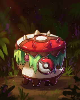 Rule 34 | artist name, brute bonnet, commentary, english commentary, fern, full body, grass, imazartz, nature, nintendo, no humans, outdoors, pokemon, pokemon (creature), pokemon focus, solo, spikes