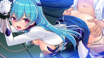 1boy 1girl arch_kalmia ass bdsm bent_over blue_hair blue_skirt blush bondage boots bound bound_wrists breasts breasts_out chain clothed_sex clothes_lift cuffs dress_shirt fuyunagi_tsubasa game_asset gloves grabbing_another's_ass groping hair_between_eyes hair_ornament hairclip handcuffs hanging_breasts hetero indoors jacket lactation large_breasts long_hair long_sleeves magical_girl medium_breasts milking_machine nipples non-web_source official_art open_clothes open_mouth open_shirt rape red_eyes restrained satou_takumi self-datamine sex sex_from_behind shinsou_kenki_arch_saver shiny_skin shirt skirt skirt_lift solo_focus standing standing_sex thighhighs unbuttoned unbuttoned_shirt vaginal variant_set visual_novel_cg white_gloves white_jacket white_shirt
