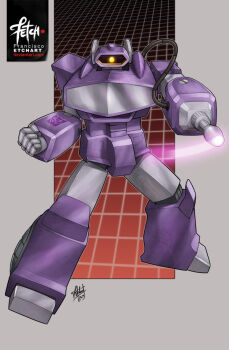 2013 aiming arm_cannon cable dated decepticon deviantart_username emblem energy energy_cannon franciscoetchart glowing glowing_eye looking_at_viewer mecha robot science_fiction sensor shockwave_(transformers) signature transformers watermark weapon