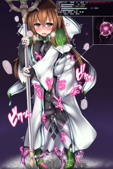 1girl blush borrowed_character bow bridal_gauntlets brown_eyes brown_hair commentary_request cross-section empty_eyes female_focus fertilization hair_bow heads-up_display highres impregnation kanayama_nao kutan long_hair looking_at_viewer open_mouth original ovum rape solo sperm_cell staff standing tears tentacle_sex tentacles tentacles_under_clothes trembling user_interface x-ray