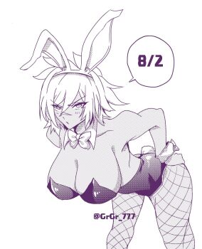1girl arc_system_works bent_over blazblue breasts bullet_(blazblue) cleavage grgr_777 large_breasts rabbit_ears solo