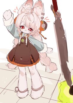 1girl ahoge animal_ear_fluff animal_ears blush braid bright_pupils ethereal_(zenless_zone_zero) green_shirt highres long_hair looking_at_viewer pink_fur pink_hair rabbit_ears rabbit_girl red_eyes shirt short_eyebrows siomimi solo thick_eyebrows twin_braids white_pupils zenless_zone_zero zhao_(zenless_zone_zero)