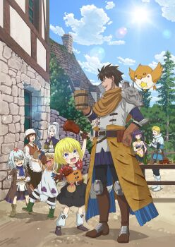 Rule 34 | 29-sai dokushin chuuken boukensha no nichijou, 2boys, 6+girls, age difference, blonde hair, food, full body, long hair, multiple boys, multiple girls, official art, rirui, shinonome hajime, short hair, twintails