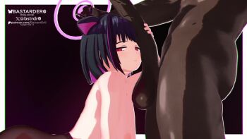 animated bastarder0 blue_archive breasts dark-skinned_male dark_skin fellatio kazusa_(blue_archive) nipples oral sex tagme vaginal video