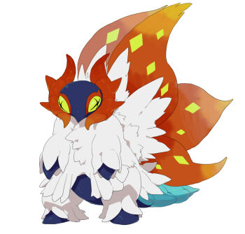 +_+ commentary_request full_body looking_at_viewer miyawaki nintendo no_humans pokemon pokemon_(creature) pokemon_focus simple_background slither_wing solo standing white_background white_fur