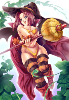 Rule 34 | 1girl, blush, breasts, cameltoe, cape, cleavage, curvy, female focus, fingerless gloves, gloves, hat, large breasts, maki aida factor, pink hair, purple eyes, solo, thighhighs, witch, witch hat