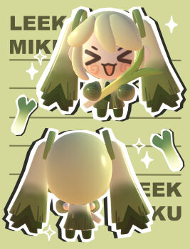 &gt;_&lt; 1girl 3d :d absurdres adapted_costume blush chibi chibi_only dress english_text hatsune_miku highres lavy_(lavnko) leek_miku_(lavnko) open_mouth smile solo spring_onion twintails vocaloid xd